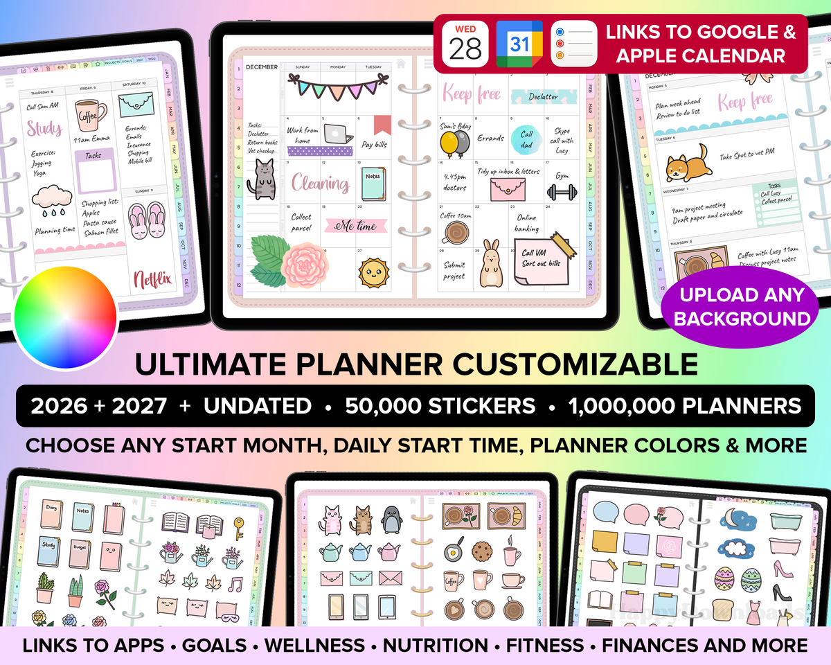 Digital Planner Bundle 2026, 2027 & Undated – REGULAR – Happydownloads
